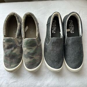 2 Pairs Mad Love Gray and Camo Slip On Sneakers